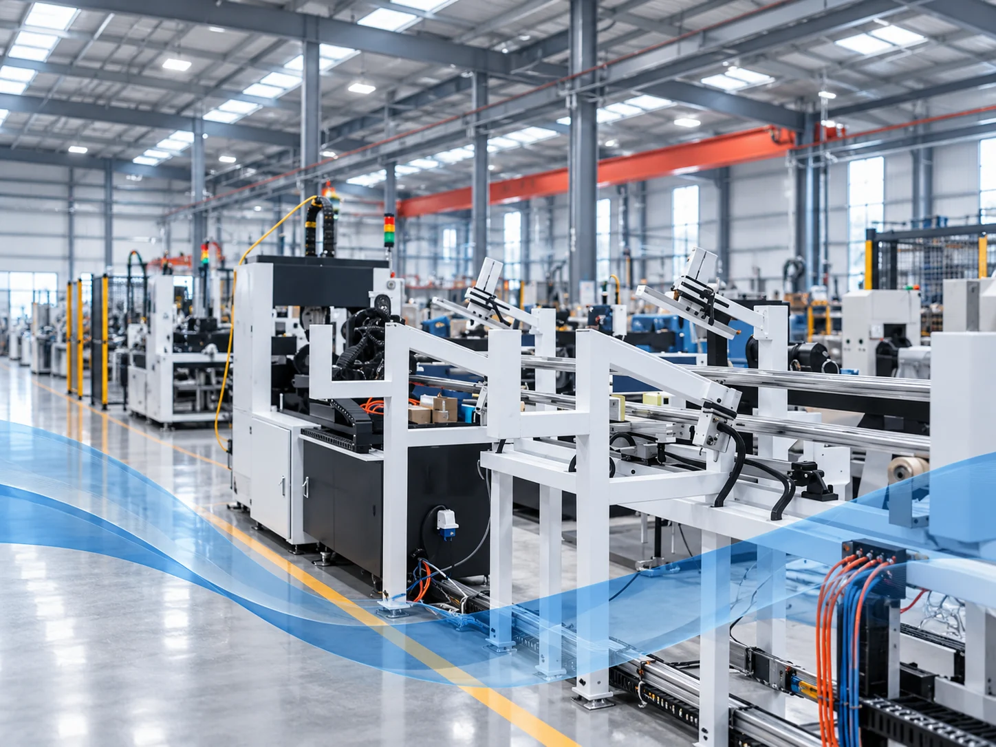 Moderne automatisierte Fertigungsanlage in einer hellen Produktionshalle